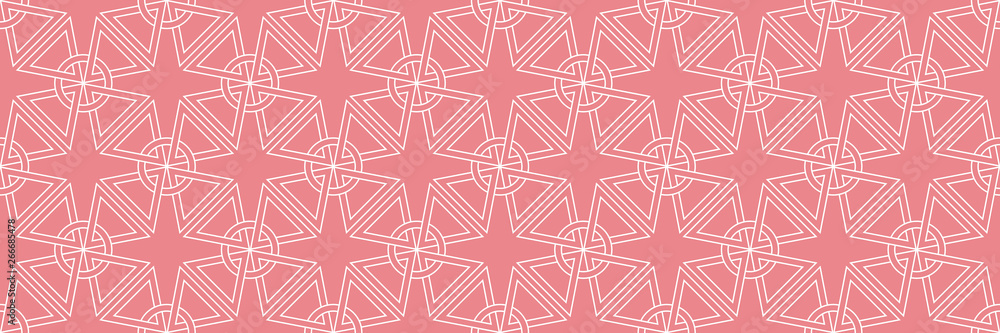 Geometric mixed shape seamless pattern. White design on pink long background Geometric mixed shape seamless pattern. White design on pink long background