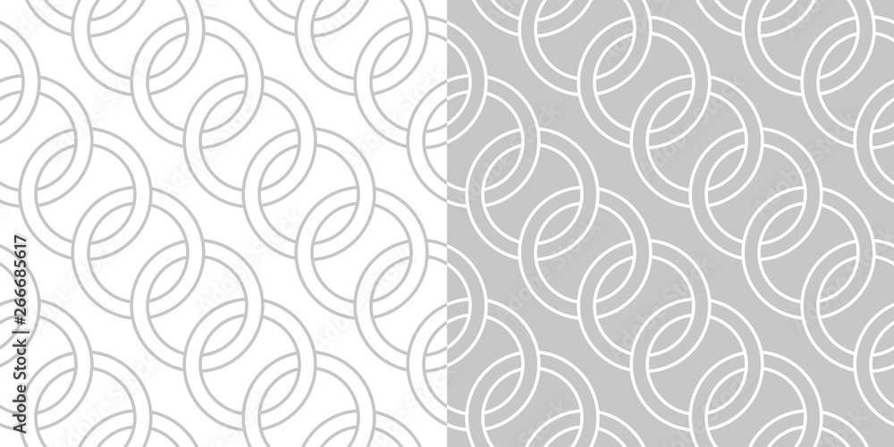 Compilation of geometric seamless backgrounds. White and gray pattern with circles