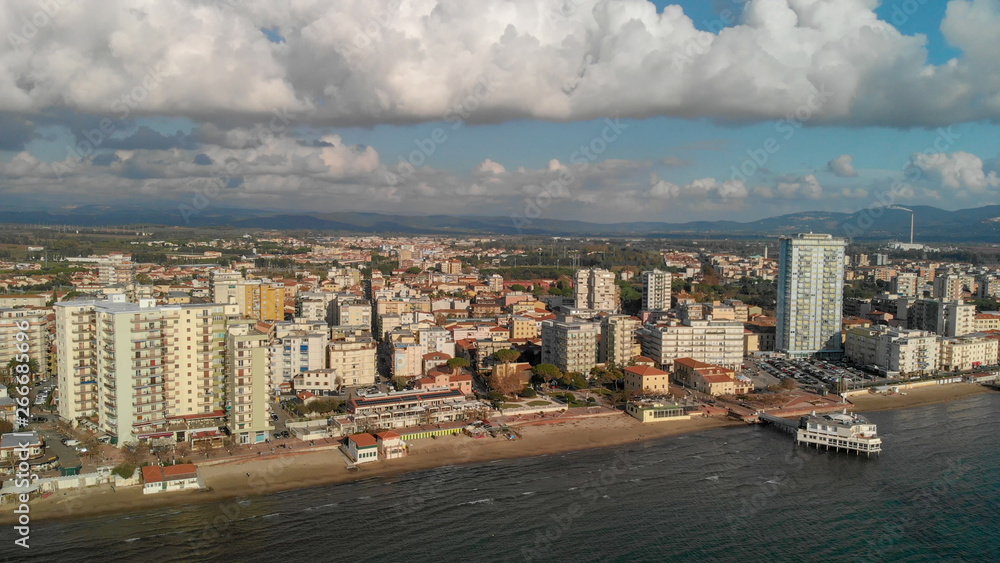 Fototapeta premium Panoramic aerial view of Follonica coastline - Italy