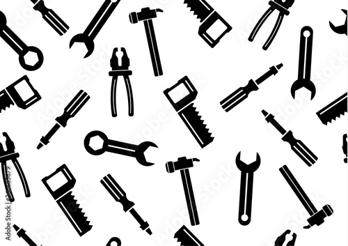 Construction tools vector icons seamless pattern. Hand-made equipment background in flat style.