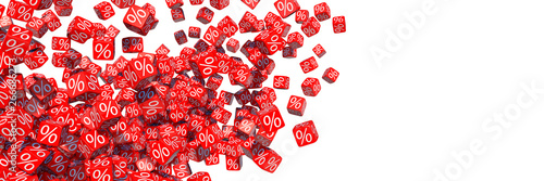 Exploding discount cubes with percent symbols photo