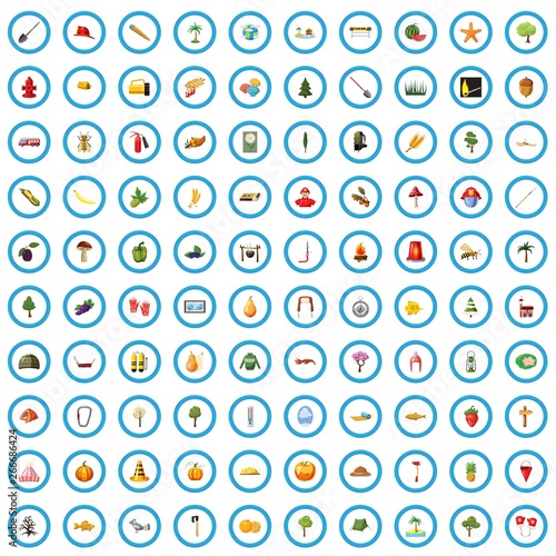 100 wild nature icons set in cartoon style for any design vector illustration