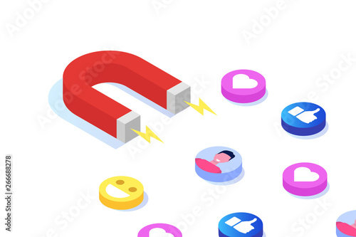 Inbound, Online or permission marketing, sales generation. Flat isometric vector illustration.