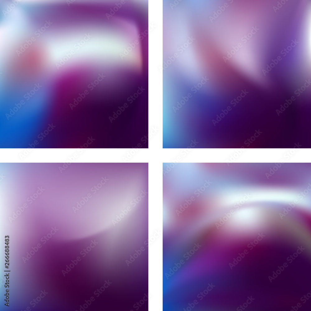 Set with abstract blurred backgrounds. Vector illustration. Modern geometrical backdrop. Abstract template. Purple, white colors.