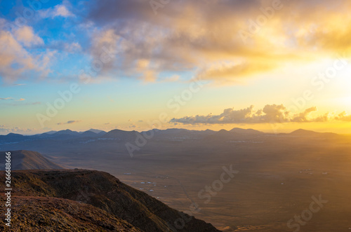 Sunset landscape from the mountains of Lanzarote