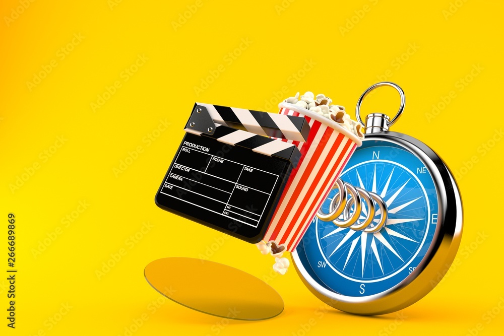 Popcorn and clapboard with compass