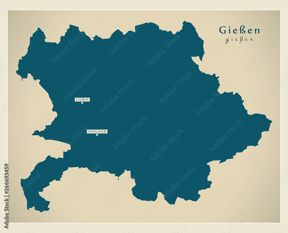 Modern Map - Giessen county of Hessen DE