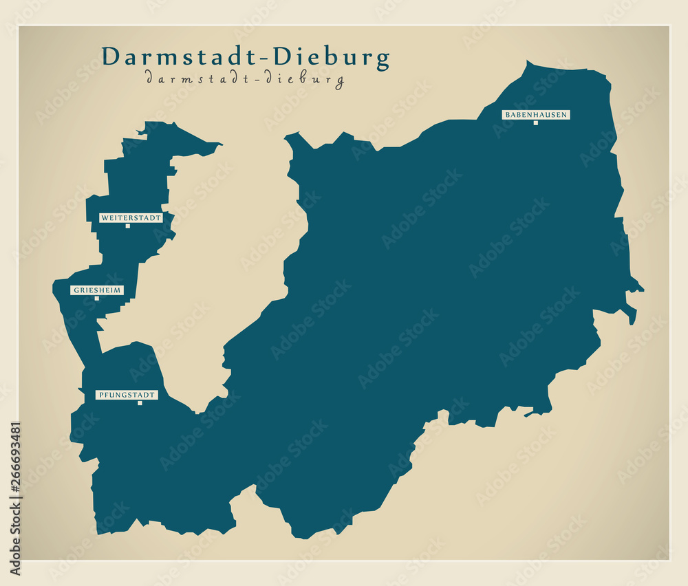 Modern Map - Darmstadt-Dieburg county of Hessen DE