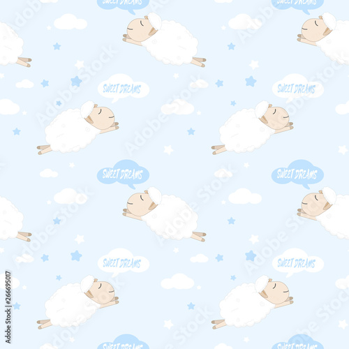 Cute sheep sleeping and sweet dreams pattern cartoon illustration background