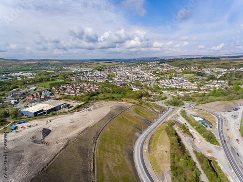 Aerial view of major road works on the A465 Brynmawr to Gilwern Road Widening Scheme, Wales