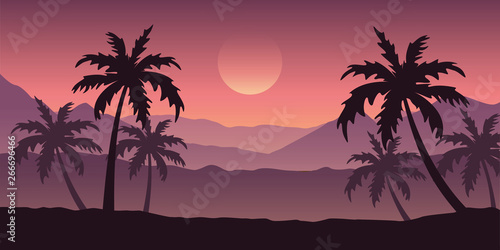 beautiful palm tree silhouette landscape in purple colors vector illustration EPS10 © krissikunterbunt