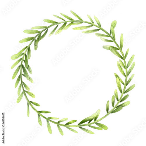 Fototapeta Naklejka Na Ścianę i Meble -  Watercolor frame of leaf. Botanic ornament concept. Isolated illustration for your unique decoration with greeting card, valentine card, wedding card. Clipping path included.