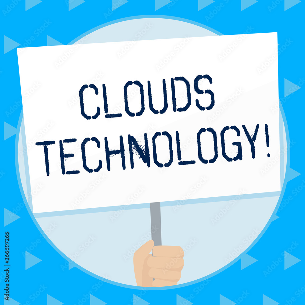 Word writing text Clouds Technology. Business photo showcasing resources aretrieved from the internet through webbased Hand Holding Blank White Placard Supported by Handle for Social Awareness