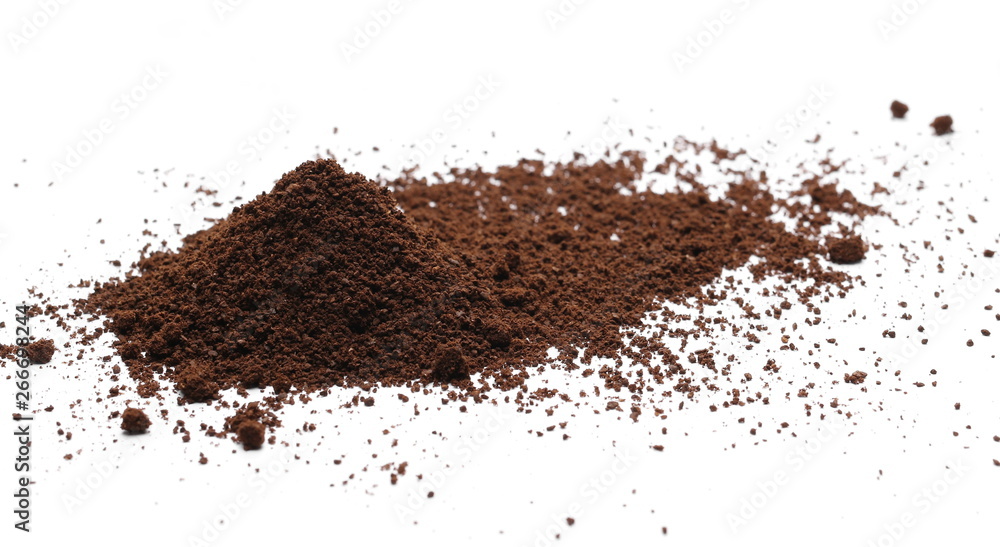 Milled coffee powder for espresso isolated on white background Milled coffee powder for espresso isolated on white background