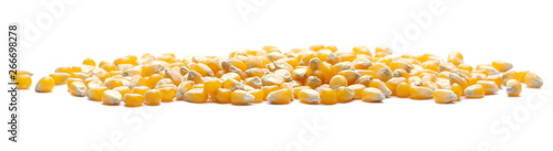 Raw corn kernels isolated on white background