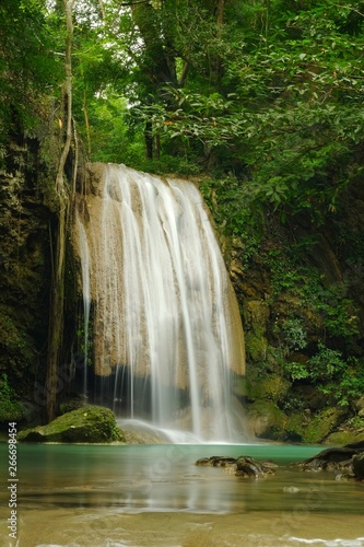 Erawan Waterfall  level 3 in Kanchanaburi Province  Thailand Deep forest Waterfall
