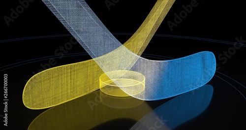 Holographic hockey background. Abstract sport image. Hockey network structure. Digital computer image. Generative picture. 3D illustration, 3D rendering