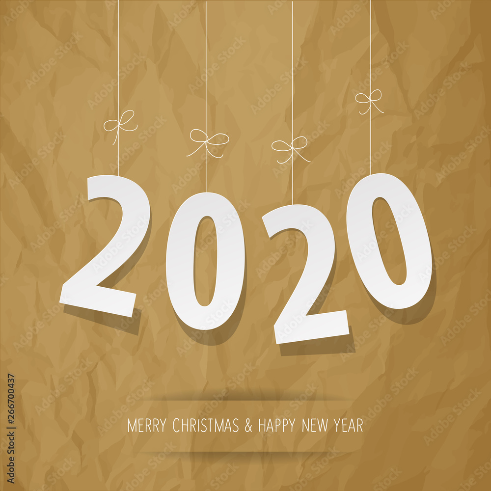 Paper 2020 digits on a crumpled paper brown background Paper 2020 digits on a crumpled paper brown background