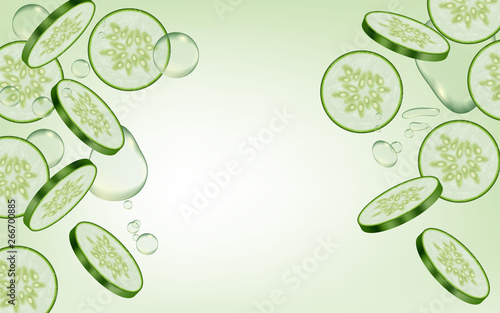 Cucumber Vector realistic. Fresh tasty slices vegetable detailed 3d illustrations