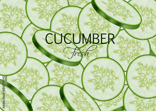 Cucumber Vector realistic. Fresh tasty slices vegetable detailed 3d illustrat...