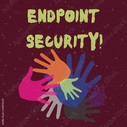 Handwriting text Endpoint Security. Conceptual photo the methodology of protecting the corporate network Color Hand Marks of Different Sizes Overlapping for Teamwork and Creativity