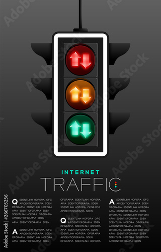 LED Traffic Light with arrow sign, Internet digital data concept poster or flyer template layout design illustration isolated on grey gradients background with copy space, vector eps 10