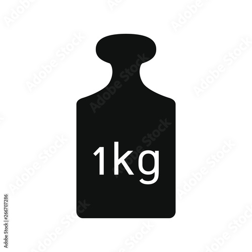 One kilogram weight icon. Weight 1 kg black metal cargo sign isolated on white background. Vector illustration photo