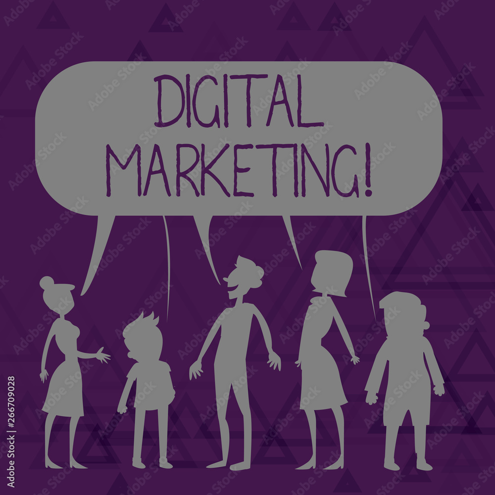 Writing note showing Digital Marketing. Business concept for marketing of products using digital technologies Figure of People Talking and Sharing Colorful Speech Bubble Writing note showing Digital Marketing. Business concept for marketing of products using digital technologies Figure of People Talking and Sharing Colorful Speech Bubble