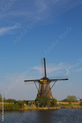 Windmills in Holland against the backdrop of the river.