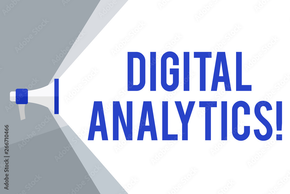 Writing note showing Digital Analytics. Business concept for the analysis of qualitative and quantitative data Megaphone Extending the Volume Range through Space Wide Beam