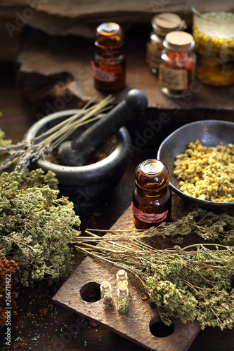 Fotografie Herbal oils and natural medicines