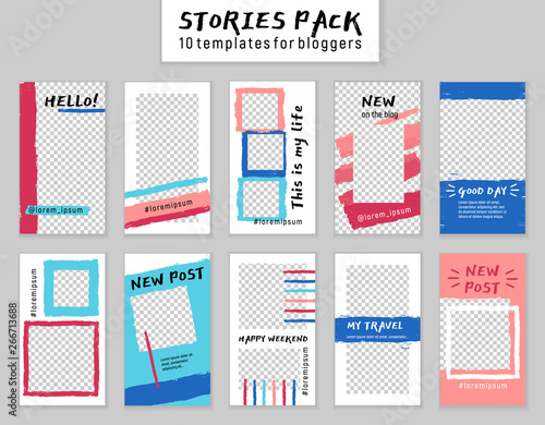 Stories pack. 10 templates for blogger. Trendy background for branding social account.