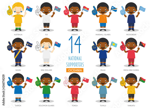 Set of 14 national sport team fans from Oceanic countries Vector Illustration