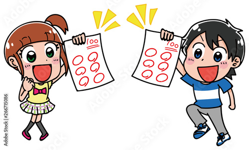 100点満点のテストを持った小学生男女のイラスト 夏 Stock Vector Adobe Stock 100点満点のテストを持った小学生男女のイラスト 夏 Stock Vector Adobe Stock