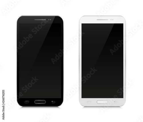 Realistic smartphone black and white. Touchscreen phone. Vector illustration.