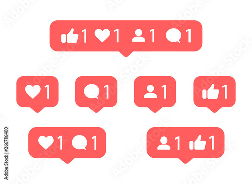 Social media notification icon. Like, thumbs up, comment, follower.