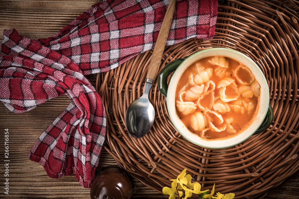 Fresh tomato soup with conchigliette. Fresh tomato soup with conchigliette.