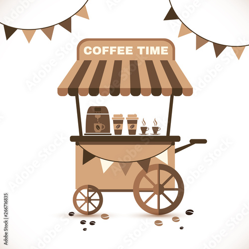 Illustration Flat Icon Cart of Coffee Isolated on White Background.
