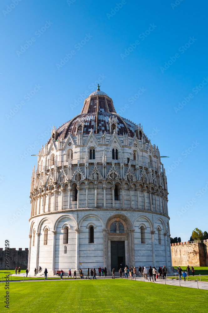 The Baptistery, in Piazza dei Miracoli in Pisa.