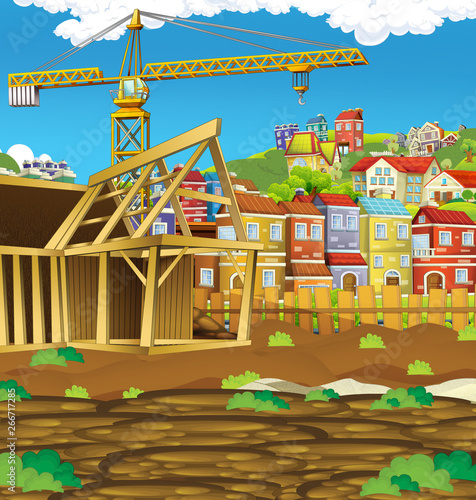 cartoon scene of construction site for different usage illustration for children © honeyflavour