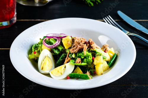 Fresh vegetable salad on table close up