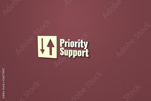 Text Priority Support with light 3D illustration and brown background