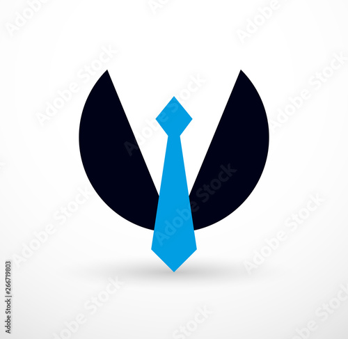 Tie and suit in round shape businessman concept vector logo or icon, business person man or company.