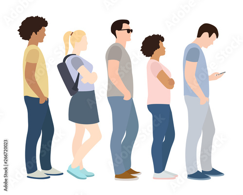 Full length of cartoon people standing queue