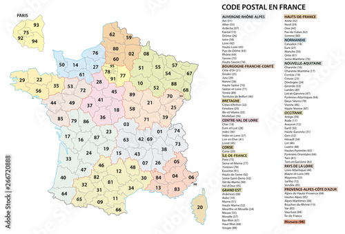france 2 digit postcodes postal codes vector map