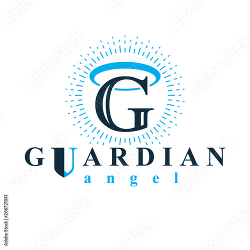 Guardian angel vector conceptual emblem best for use in catechesis organizations.