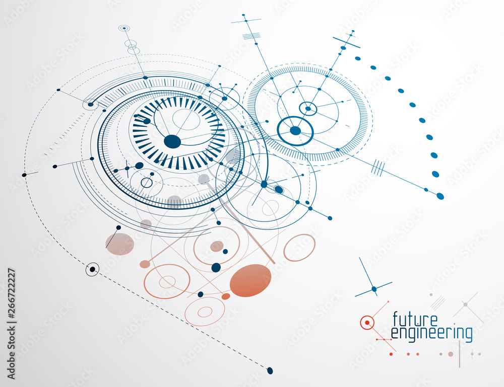 Obraz premium Mechanical engineering technology vector abstract background, cybernetic abstraction with innovative industrial schemes.