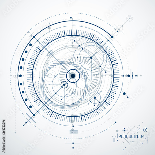 Engineering technology vector wallpaper made with circles and lines. Technical drawing abstract background.
