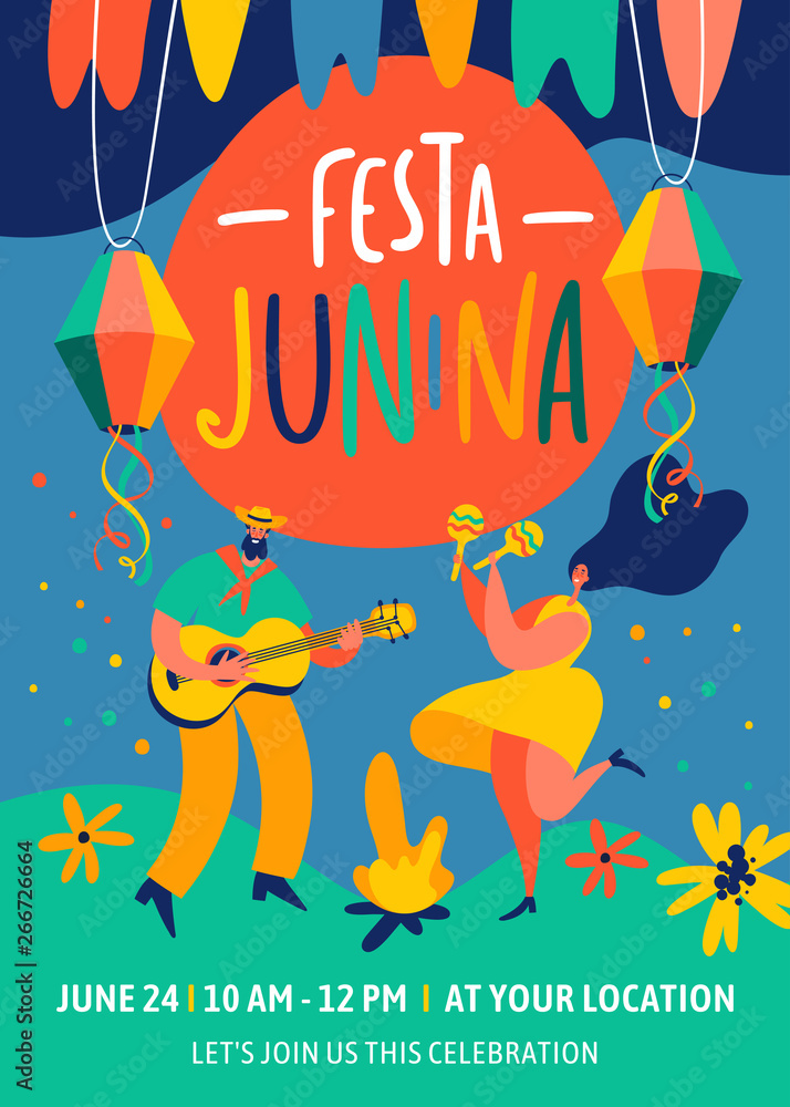 Obraz premium Festa Junina traditional Brazil June festival party. Vector design templates for greeting card, invitation, poster, banner, and other use.