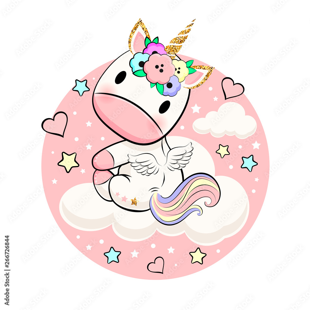 Cute baby unicorn with hearts, stars and clouds Cute baby unicorn with hearts, stars and clouds